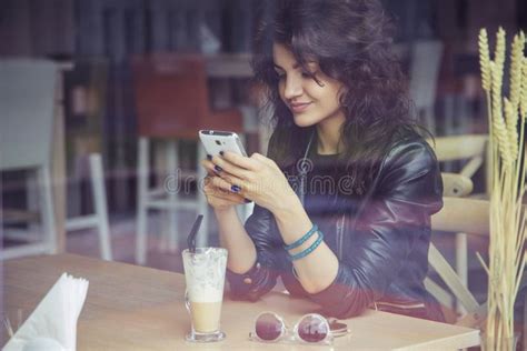 Brunette Beautiful Stylish Caucasian Woman In Casual Outfit On A Stock Image Image Of Modern
