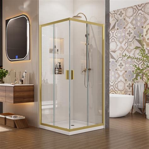 Sunrosa Corner Sliding Shower Enclosure 34" x 34" x 76", Tempered Glass