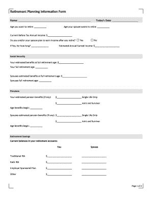 Fillable Online Retirement Planning Information Form Fax Email Print