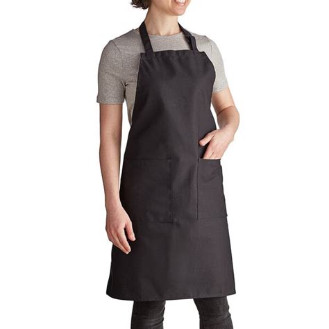 Intedge Black Adjustable Poly Cotton Bib Apron With 2 Pockets 32 X 28