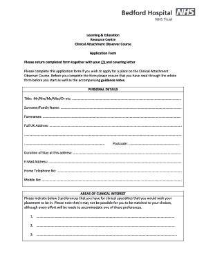 Fillable Online Application Form Bedford Hospital Fax Email Print