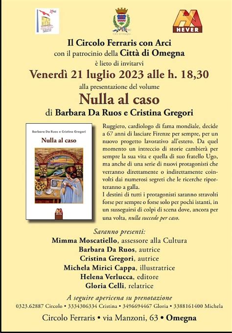 Presentazione Del Libro Nulla Al Caso Visit Omegna