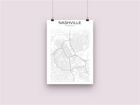 Nashville, Tennessee City Map Printable City Map Digital Download Nashville Music City Tennessee ...