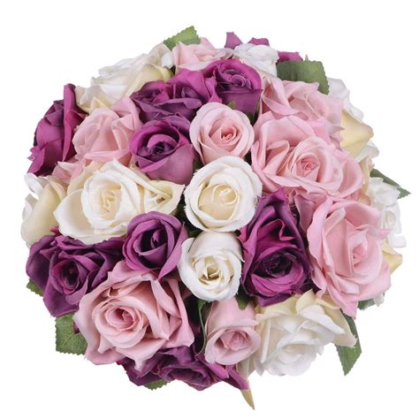 2 Pack Artificial Flowers Rose Bouquet Fake Flowers Silk Plastic Artificial Roses 18 Heads ...