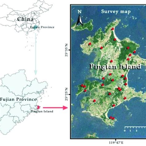 Survey map of investigation sites of alien invasive plants in Pingtan... | Download Scientific ...