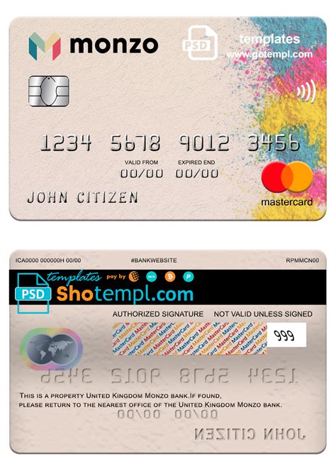 United Kingdom Monzo Bank Mastercard Fully Editable Fake Template In