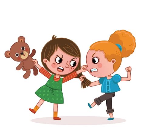 Premium Vector Two Cartoon Girls Characters Are Fighting Vector