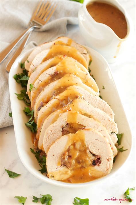 Roasted Turkey Breast With Cranberry Bacon Stuffing The Busy Baker