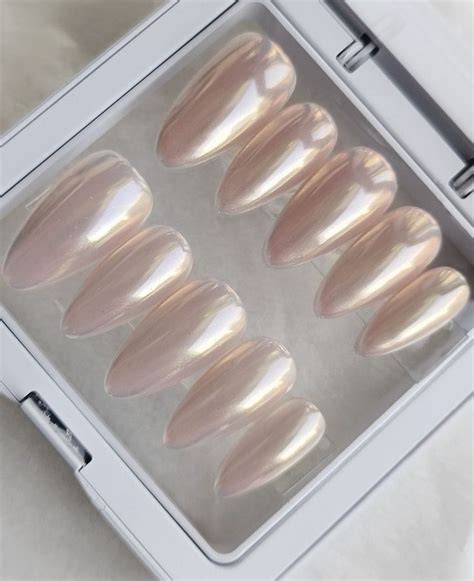 Pink Pearl Extra Short Almond Coffin Round Nail Tips Press On Etsy