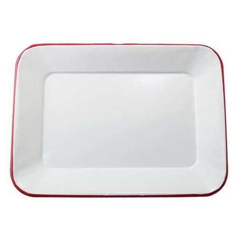 Enamel Tray Is A White Enamel Serving Tray With A Vibrant Red Trim