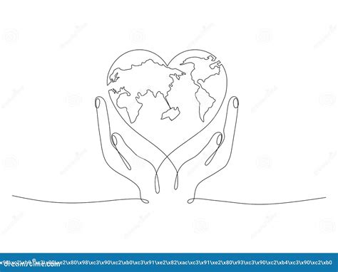 Human Hands Holding Earth Globe Continuous Line Art Drawing Stock