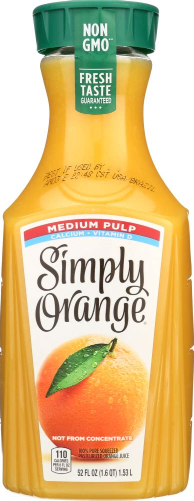 Simply Orange Medium Pulp With Calcium And Vitamin D Juice 52 Oz Rubert Organics