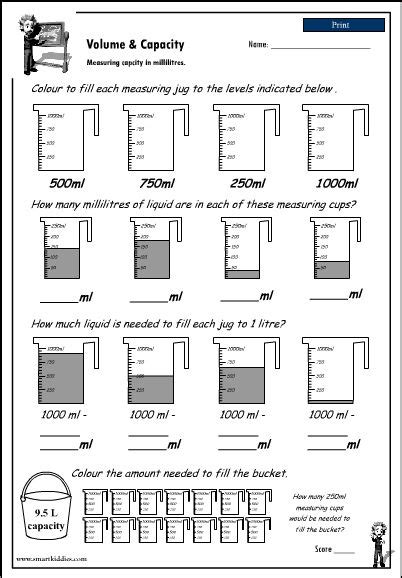 Measuring Capacity Worksheets Grade 3