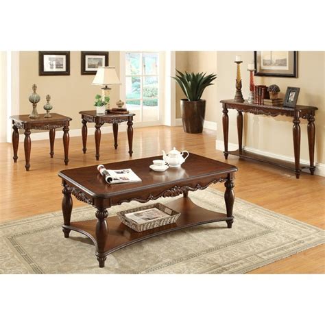 Furniture Of America Garner Traditional Wood 4 Piece Coffee Table Set