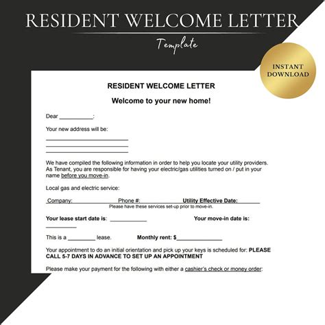 NEW RESIDENT WELCOME Letter Template New Tenant Welcome Letter New