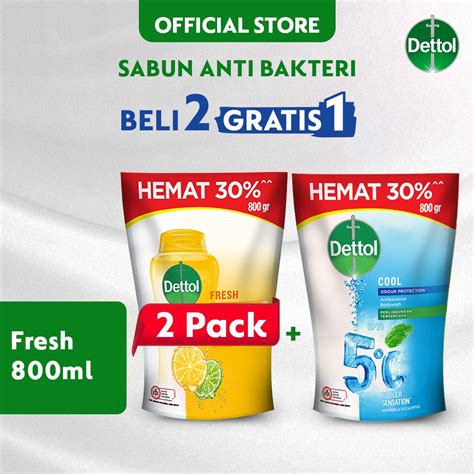 Jual Buy 2 Get 1 Dettol Sabun Mandi Cair Anti Bakteri Fresh 800ml X 2