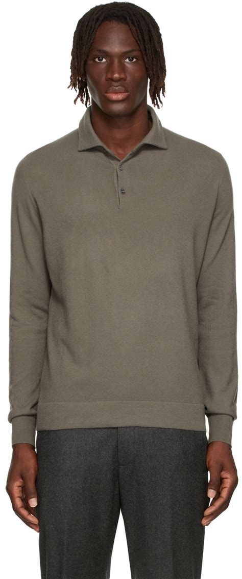 Loro Piana Brown Baby Cashmere Long Sleeve Polo Ssense Uk