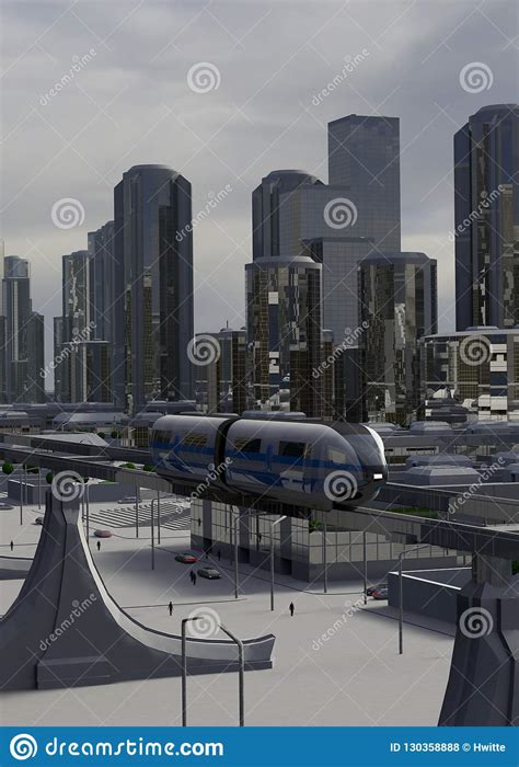 Ciudad Futurista 3d Illustration Con Maglev Stock de ilustración