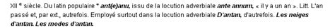 Antan: La définition du terme "Antan"
