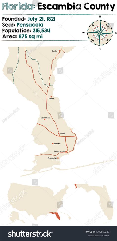 Large And Detailed Map Of Escambia County In Royalty Free Stock