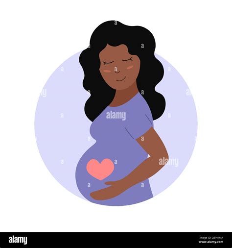 Cute Pregnant Woman Happy African American Person With Heart On Belly