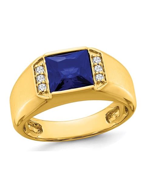 Mens Carat Ctw Lab Created Blue Sapphire Ring In K Yellow Gold