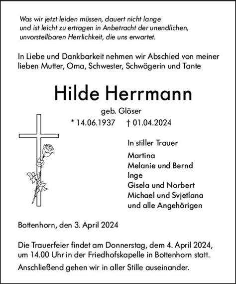 Traueranzeigen Von Hilde Herrmann Vrm Trauerde