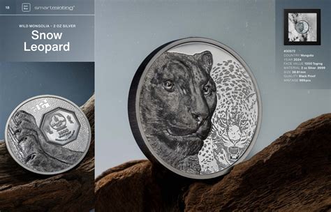 Mongolia Wild Mongolia Snow Leopard Oz Silver Black Proof Coin