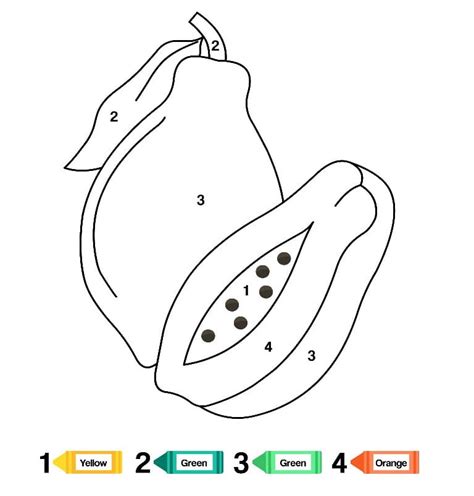 Papaya Fruit Color By Number Coloring Page Free Printable Coloring