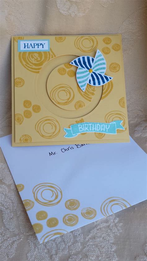 Penny Spinner Birthday Card Swirly Bird Pinwheel Design In So Saffron