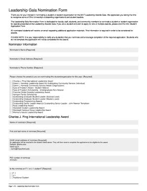 Fillable Online Leadership Gala Nomination Form Leadership Awards Gala