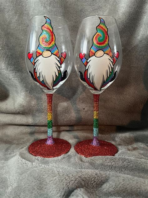 Rainbow Gonk Hand Painted Wine Glasses Etsy