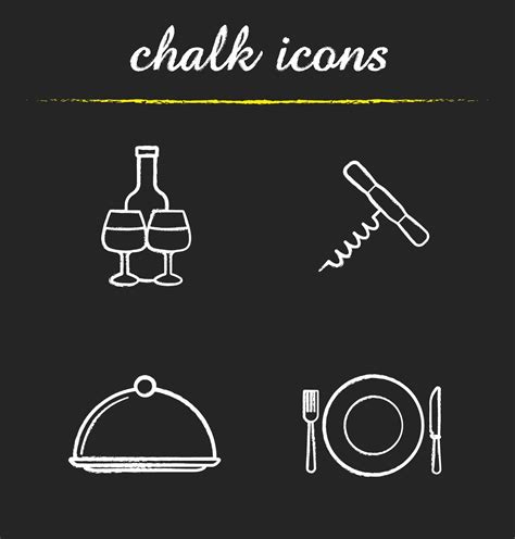 Restaurant Kitchen Equipment Icons Set Wine Bottle And Glasses