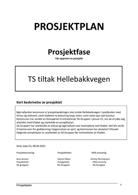 Porsjektarbeid Oppgave Innlevering Wan Prosjektplan Prosjektfase F R