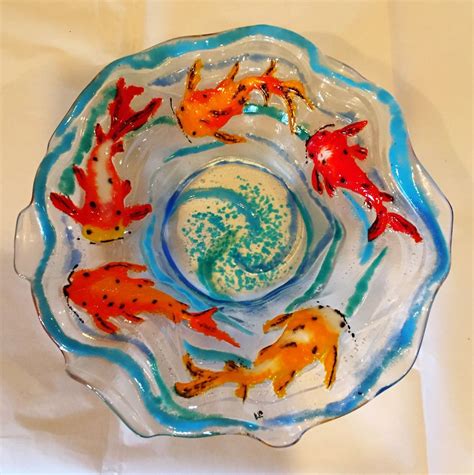 Koi Fish Bowl 12 Round Fused Glass Fused Glass Bowl Fused Glass Art