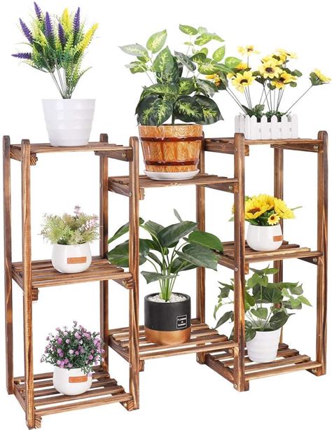 Amazon Medla UNHO Tired Wood Plant Stand 8 Tier Plant Pot Stand