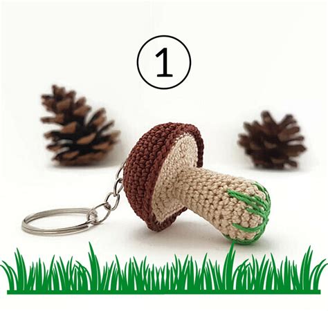 Brown Mushroom Keychain Crochet Toadstool Mushroom Keyring Etsy