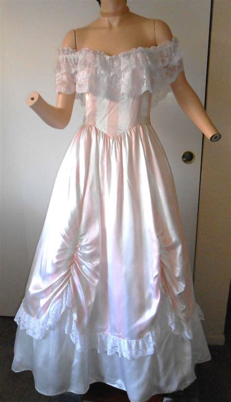 Vtg S Gunne Sax Southern Belle Pink White Stripes Prom Gown Dress