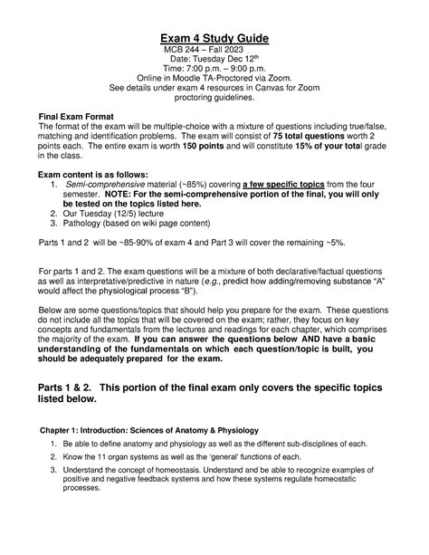 Study Guide For MCB 244 Final Exam FA23 Final Version Exam 4 Study