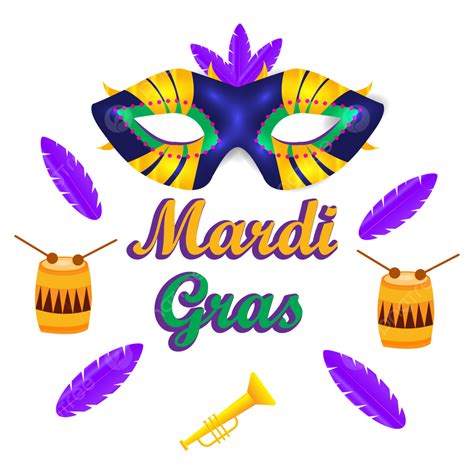 Imagen Png De Mardi Gras Con Máscara Realista Pluma Y Dhol Png