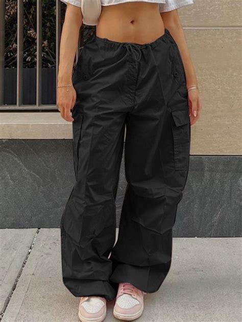 2022 Pocket Baggy Y2k Parachute Cargo Pants Black M In Cargo Pants