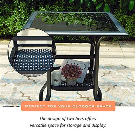 Lokatse Home High Outdoor Patio Bar Height Glass Top Table Black