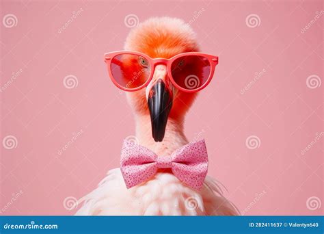 Flamingo Wearing Pink Sunglasses And Pink Bow Tie With Pink Background