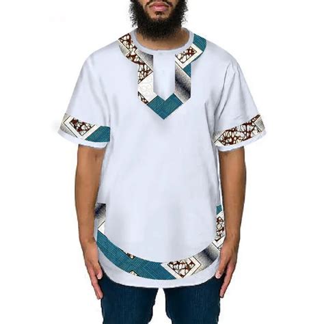 Fashion African Traditional Dashiki T Shirt Men Fashion Whiteprint Patchwork Tops Short Sleeve