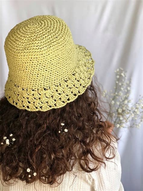 Crochet Raffia Bucket Hat Unique Design Hat Crochet Beach Etsy