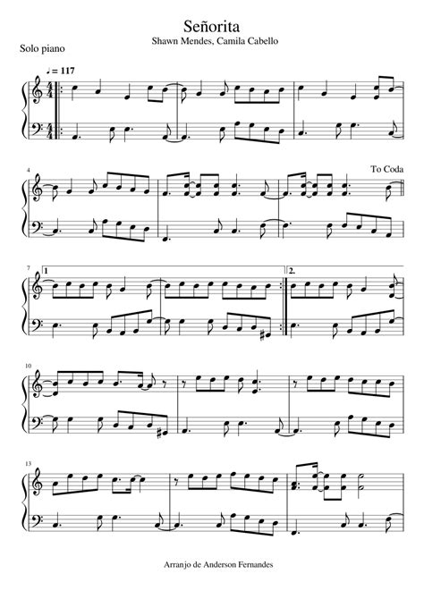 SeÑorita Easy Sheet Music For Piano Solo