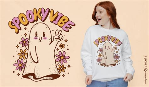 Spooky Vibe Cute Ghost T Shirt Design Vector Download