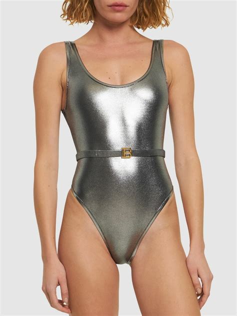 Balmain Belted Metallic One Piece Swimsuit Balmain