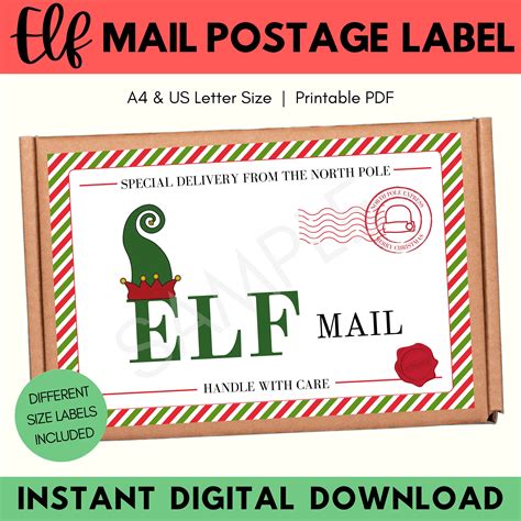 Elf Mail Shipping Label Printable Pdf Christmas Elf Postage Label