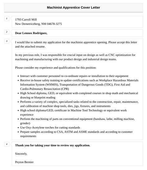 Machinist Apprentice Cover Letter Velvet Jobs